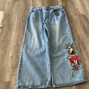 Ed Hardy Denim  Logo Jeans, Size 34, Color Blue, Yellow, Red Y2K